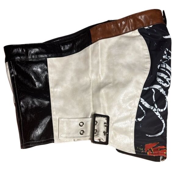 Faux Leather Brown and Black Patchwork Skirt Set - Picture 8 of 12